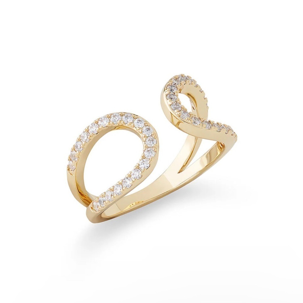 Rudiment Avila Open Ring in Gold Plating and CZ - one size